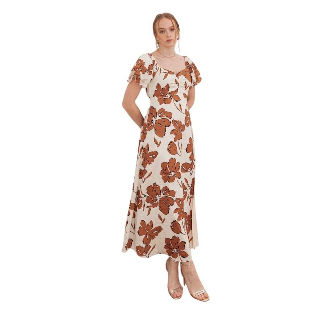 Lovedrobe Womens/Ladies Floral Ruched Front Midi Dress / Cream